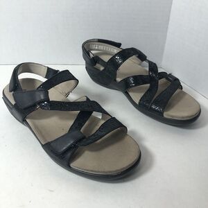 Aravon Sandals Womens Size 8 Comfort X Strap Ankle‎ Black Snake Print D